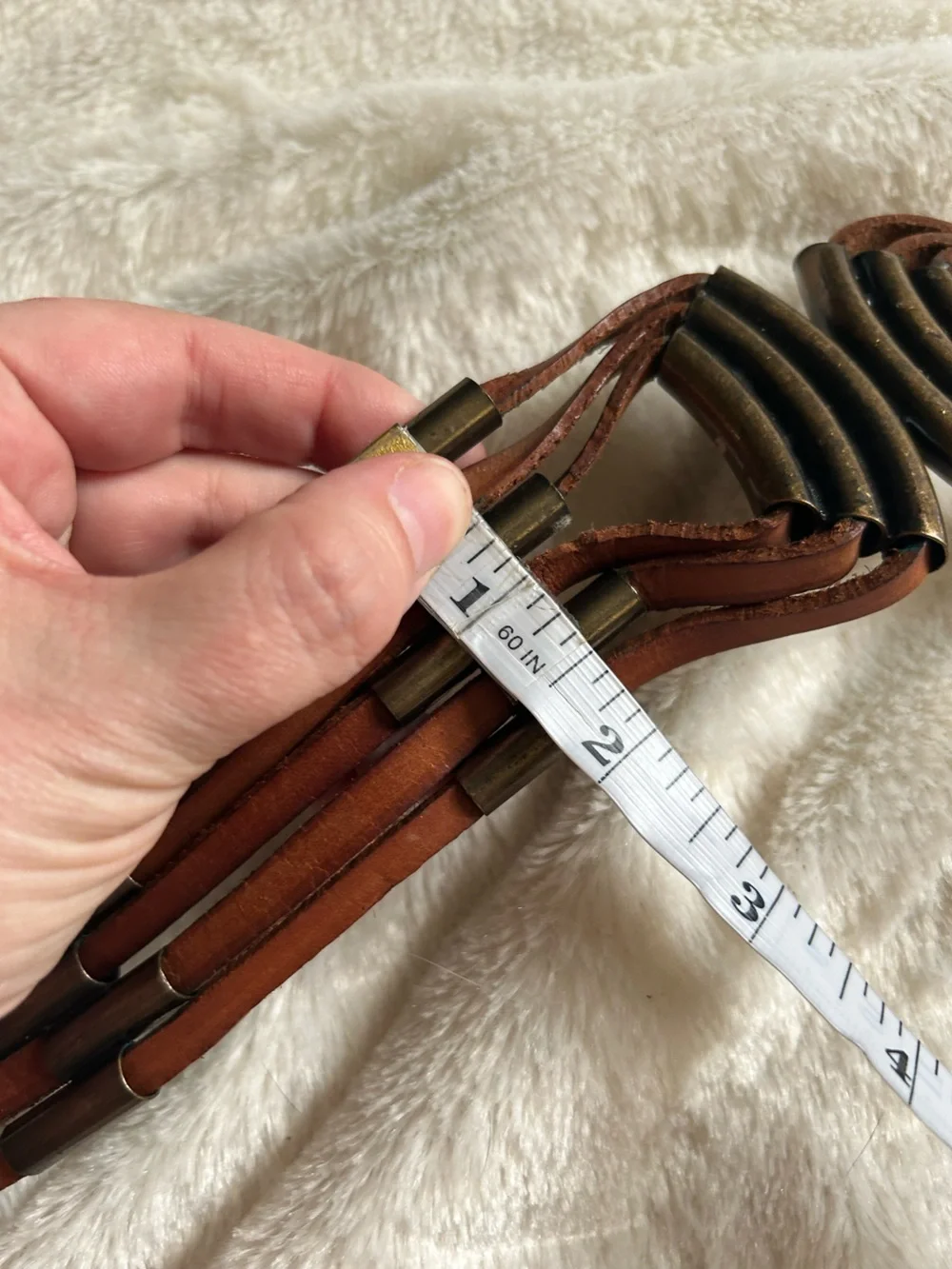 Anthropologie lucky penny brown genuine leather brass waist belt womens S